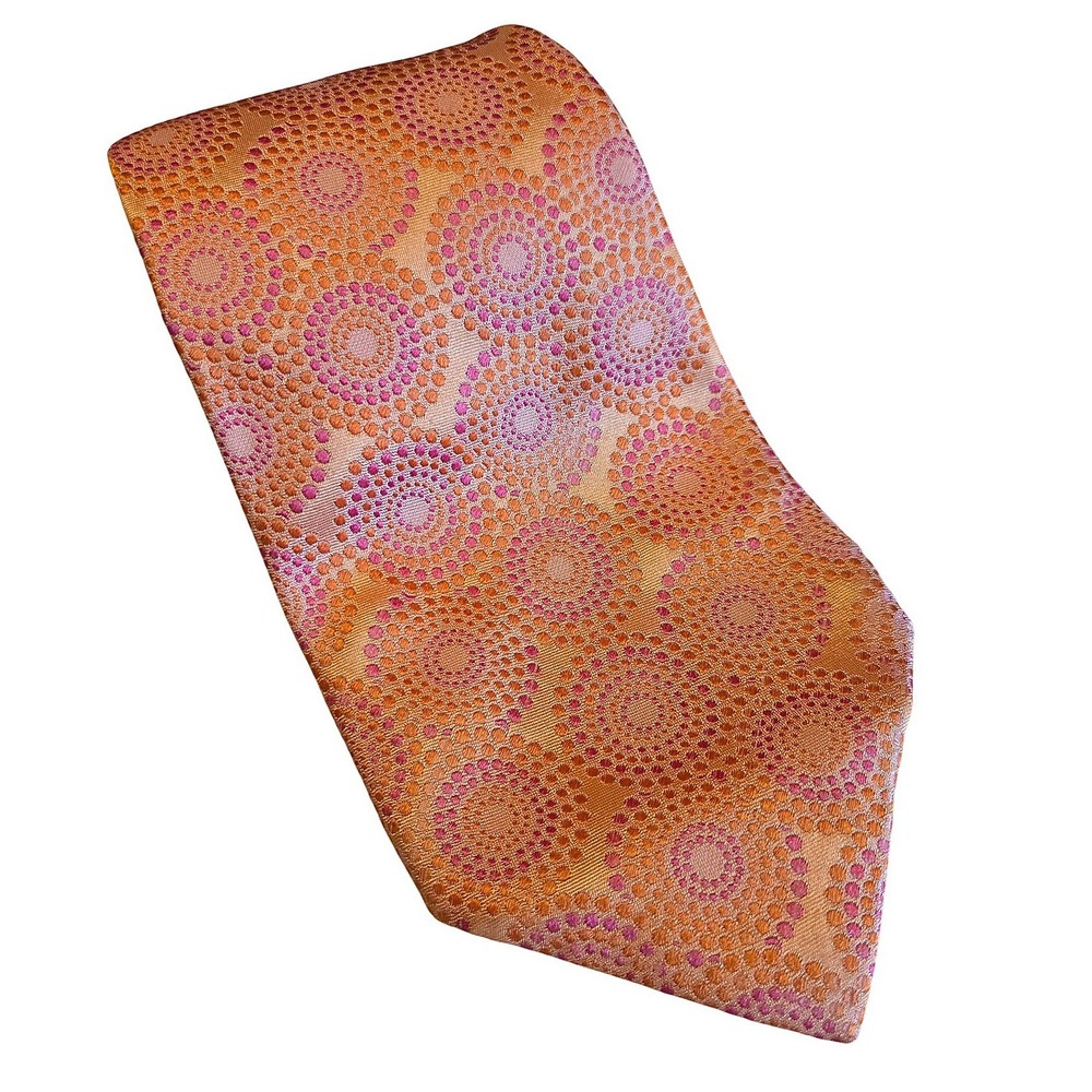 Banana Republic Silk Tie Orange Pink Medallion Retro Designer‎ Style Statement